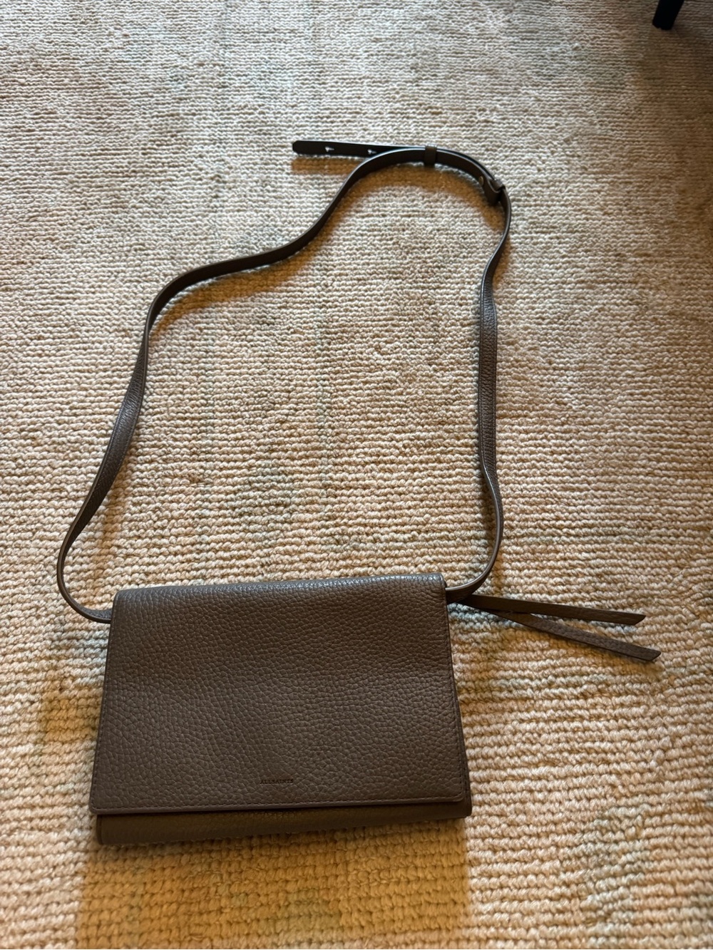 New! AllSaints Grey Pebbled Leather Crossbody Purse Wallet
